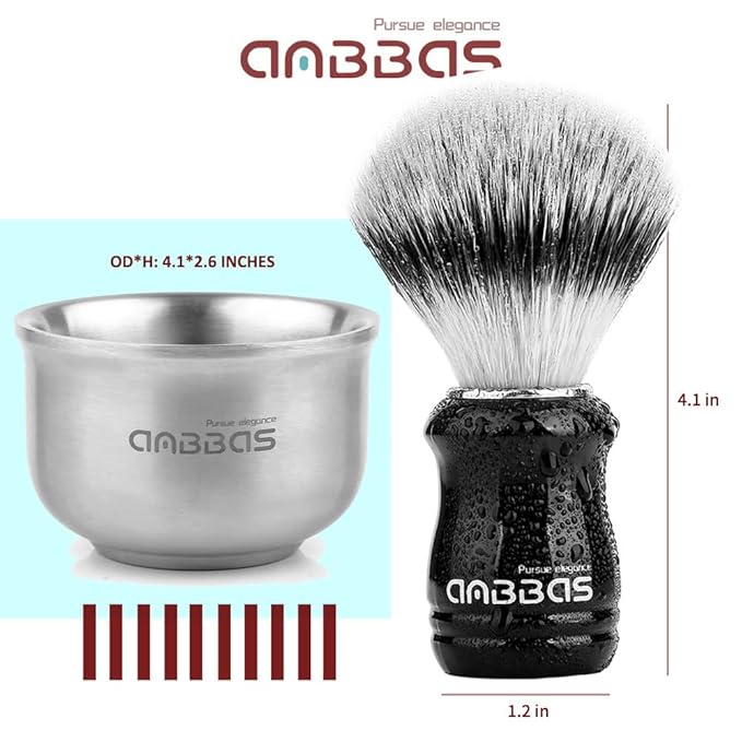 Anbbas Synthetic Badger Hair Shaving Brush,Stainless Steel Shaving Soap Bowl and Higher Brush Holder Stand Set for Men Wet Shave