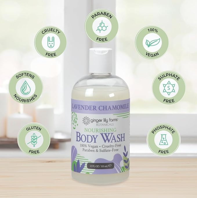 Ginger Lily Farms Botanicals Nourishing Body Wash, 100% Vegan & Cruelty-Free, Lavender Chamomile Scent, 12 Fl Oz (Pack of 6)