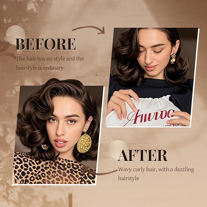 Heatless Hair Curler Heatless Curls Overnight Heatless Blowout with Luxury Cloth Bag Silk Scarf, Curling Rod Headband to Sleep in No Heat Curling with (Brown, 3Rods)