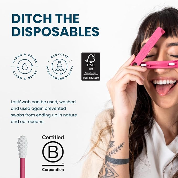 LastSwab Reusable Cotton Swabs for Ear Cleaning - The Sustainable and Sanitary Alternative to Single-Use - Zero Waste and Easy to Clean - Comes with a Convenient Travel Case Holder - Red