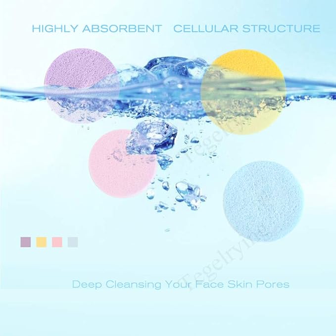 Facial Sponge Compressed,240 Count PVA Professional Makeup Removal Wash Round Face Sponge Pads Exfoliating Cleansing for Women,Yellow,Pink,Purple,Blue