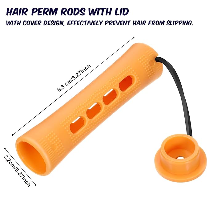 WILLBOND 60 Pcs Perm Rods for Long Hair Plastic Curl Rods Cold Wave Irons Curling Roller for Hair Styling Hairdressing Tools (0.87 Inch, Orange)