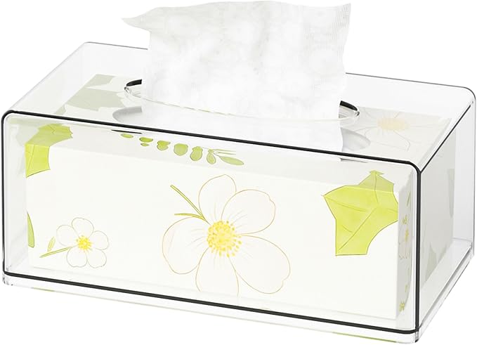 Clear Acrylic Tissue Box Holder with Cover Facial Tissue Dispenser Box Case for Countertop,Clear Plastic Dryer Sheet Container Napkin Organizer for Bathroom, Kitchen,Home,Rectangle