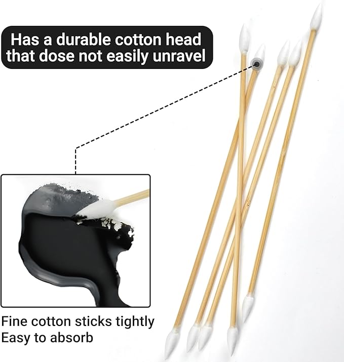 500/1000 Count 6'' Long Round/Pointed Cotton Swabs Durable Stem, Lint- Free Gun Cleaning Swabs Pure Cotton Tips for Gun Maintenance, Makeup, Pet Care, Equipment (Detailed Work)