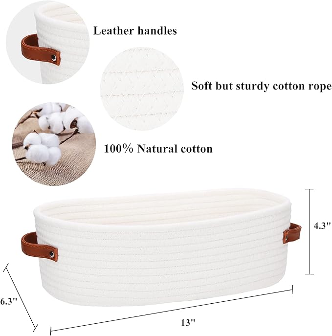 Bathroom Countertop Organizer Basket, Cotton Rope Woven Storage Basket Toilet Paper Decorative Basket for Bathroom, Bedroom, Living Room, Entryway 13"x6.3"x4.3"(Off White)