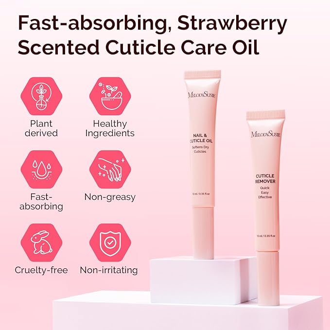 MelodySusie 10ML Cuticle Care Kit - Cuticle Oil and Cuticle Remover, Cuticle Nourishes and Softener, Promotes Nail Growth and Strength for Home and Salon Use 2PCS