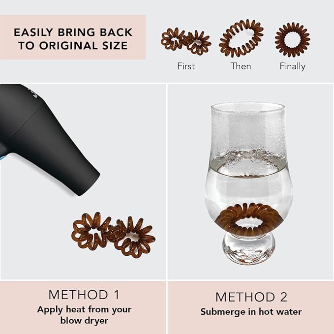 Kitsch Spiral Hair Ties for Women – Coiled Plastic Hair Ties No Damage, Ponytail Holders for Thick and Thin Hair – Creaseless and Dent-Free, Phone Cord Style | Ideal Gifts for Women - Brunette, 4 Pcs