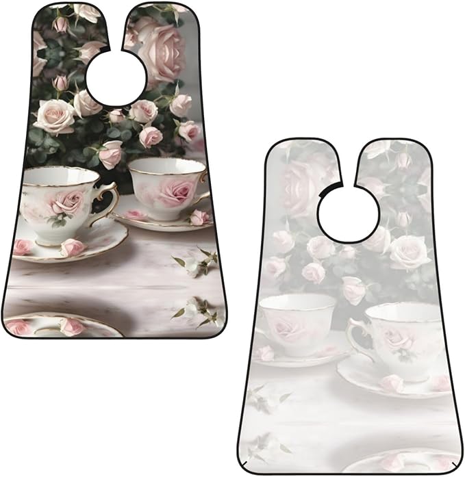 Tea Cups With Roses Romantic Shabby Print Beard Bib Shaving Apron, Beard Hair Trimming Cape Gift For Dad