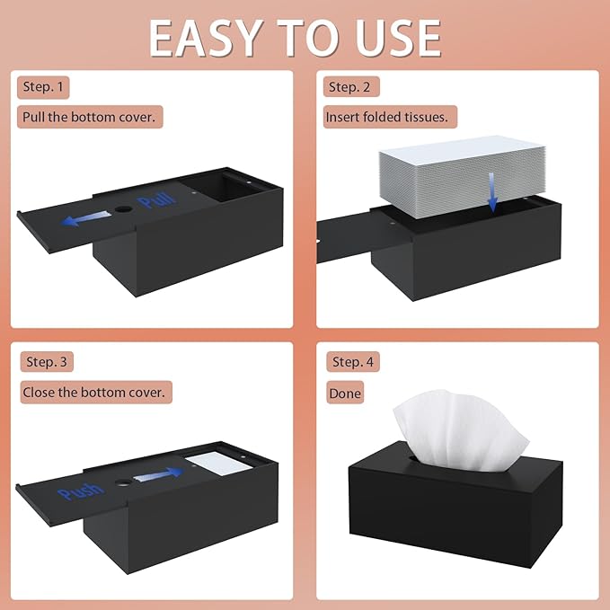 SILUT Tissue Box Cover Rectangle, Tissue Box Holder Decorative, Acrylic Tissue Box Cover, Tissue Holder for Bathroom, Home, Restaurant, Kitchen - Matte Black