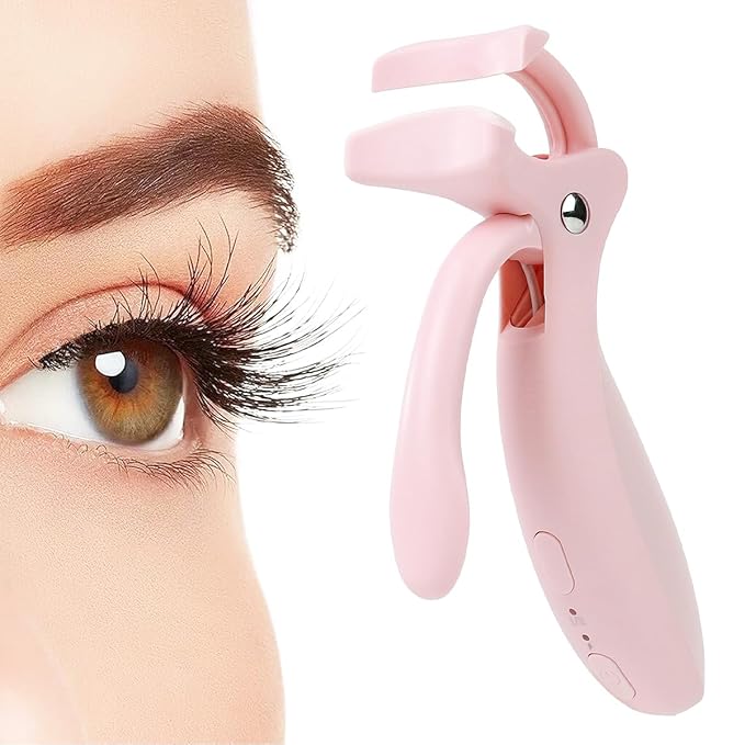 Pinkiou Heated Eyelash Curler for Women 10s Fast Heating Electric Lash Curler with 2 Temp Modes & Skin-Friendly Silicone Pad, USB-C Rechargeable Portable Eye Lash Curler for Long Lasting Natural Curls