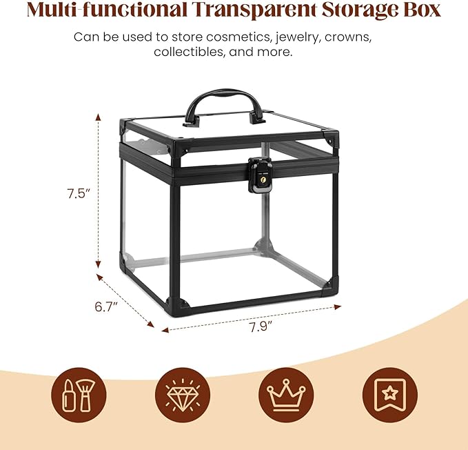 Crown Box 7.9 x 6.7 x 7.5inch, Clear Makeup Case,Cosmetic Organizer, Large Capacity Transparent Acrylic Artists Display Case for Vanity,Bathroom Counter or Dresser