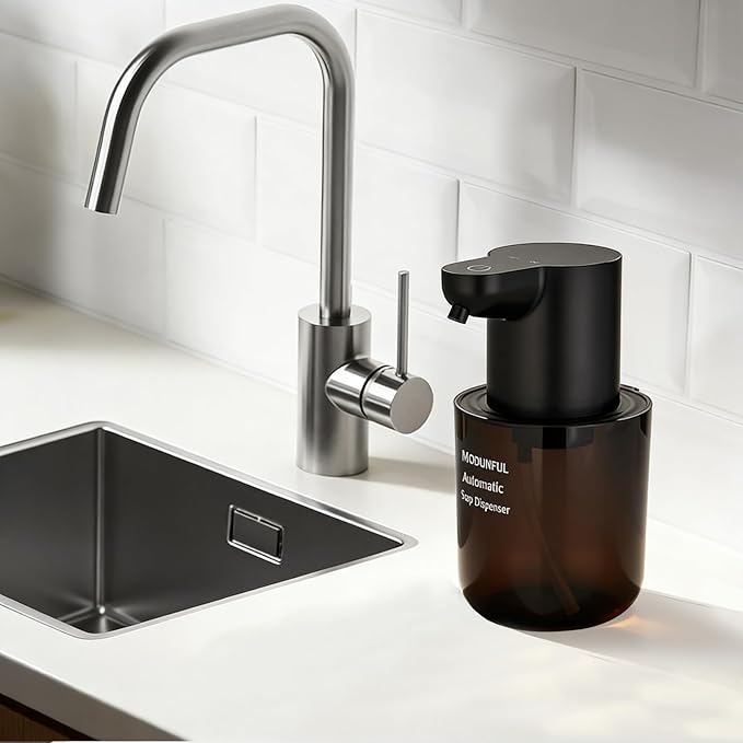 Automatic Foaming Soap Dispenser for Bathroom: 4-Level Adjustable Countertop/Wall Mount Hand Soap Dispenser, 13.5oz/400ml Type-C Rechargeable – Suitable for Kitchen, Bathroom, Office, Hotel (Black)