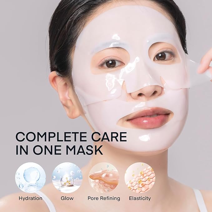 TEREZ & HONOR Korean Collagen Mask Set - 3-Piece Bundle with 4ea Bio-Collagen Face Masks, 100 ml Night Wrapping Peel-Off Mask & 60 pcs Eye Patches for Deep Hydrating, Firming & Glass Skin Glow
