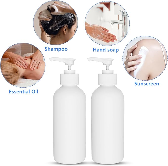 2 Pack 10 Oz (300ml) Pump Bottles Dispenser for Massage Oil, Liquid Soap with Labels