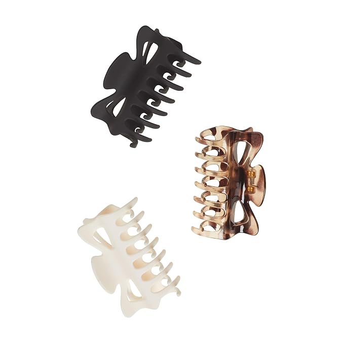 Goody SlideProof Large Claw Clips - 3 Ct, Tortoise Print, Black Matte & Ivory, Secure Grip Hair Styling Accessories for Women & Men, All Hair Types