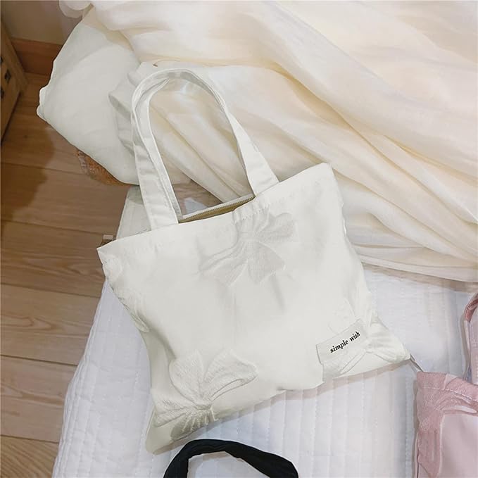 Wudygirl Bow Makeup Bag Travel Cosmetic Bag for Women Small Makeup Pouch with Handle Zipper Cosmetic Pouch Handbag Aesthetic (White Bow)