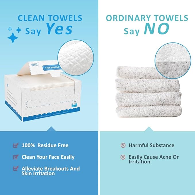 HOMEXCEL Face Towels 50 Count, Disposable Makeup Remover Wipes, Super Soft Biodegradable Dry Facial Hand Clean Facial Towels Wash Cloth