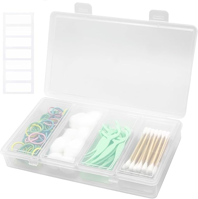 Cotton Swab Holder for Travel, 4 in 1 Portable Small Dental Floss Holder, Travel Floss Picks Case with Dustproof Lid, Clear Plastic Small Travel Containers for Cotton Bud Hair Ties