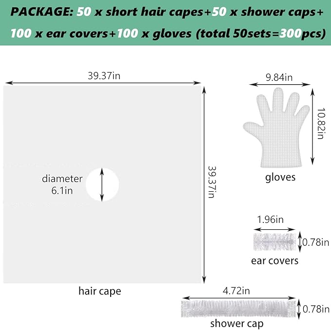 50 Pack Disposable Hair Dye Cape Waterproof Hair Color Cutting Cape Short Comb Out Beauty Salon Cape for Clients Hair Stylist Bleach Shampoo 39.3in with Caps Ear Covers Gloves