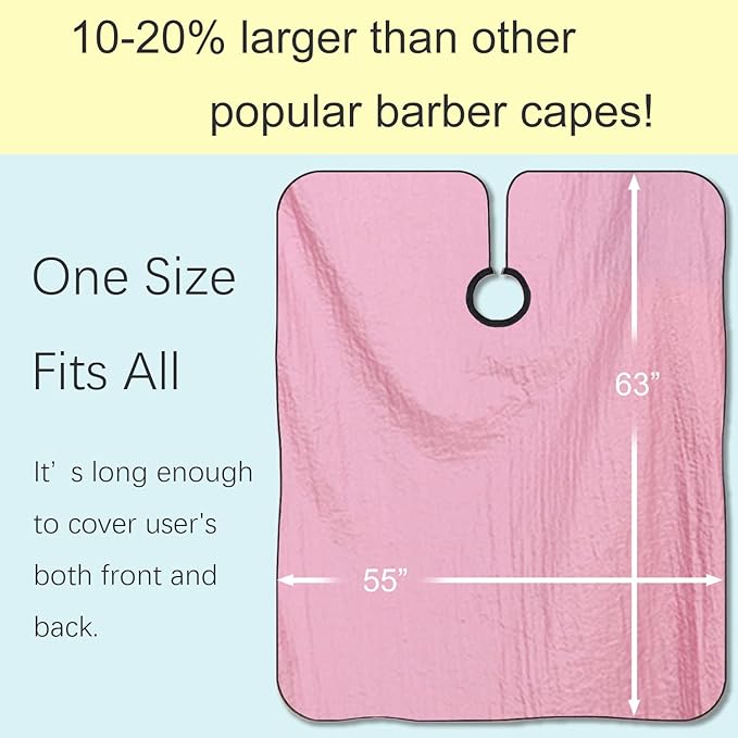 Barber Cape, Professional Hair Salon Cape with Adjustable Metal Clip, Shampoo Hair Cutting Cape for Barbers and Stylists - 55 x 63 inches (Pink)