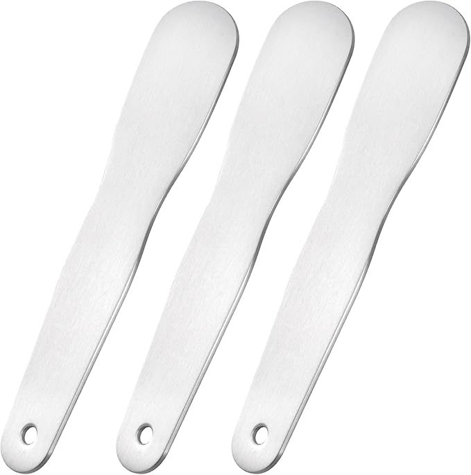 3pcs Mini Stainless Steel Makeup Spatula, 3.35x0.69in Reusable Cosmetic Cream Spatulas Spoon, Silver Facial Skincare Scoop Applicator Massage Beauty Tools for Mixing and Sampling Face Eye Cream