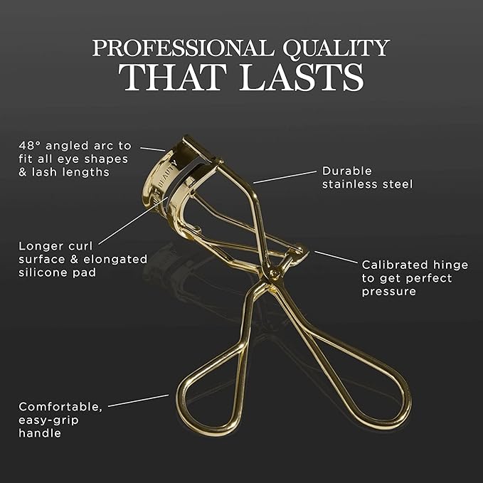 Eyelash Curler with Satin Bag & Refill Pads - Award Winning - No Pinching, Just Dramatically Curled Eyelashes for a Lash Lift in Seconds (Gold)