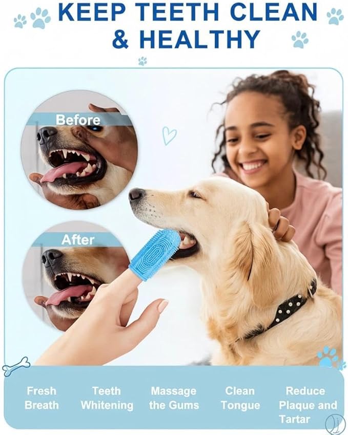 Dog Finger Toothbrush 4-Pack – Pet Tooth Brushing Kit for Dogs & Cats, Puppy & Adult Dental Care – Soft Silicone Finger Brushes for Teeth Cleaning (Blue, Green, Orange, Purple)