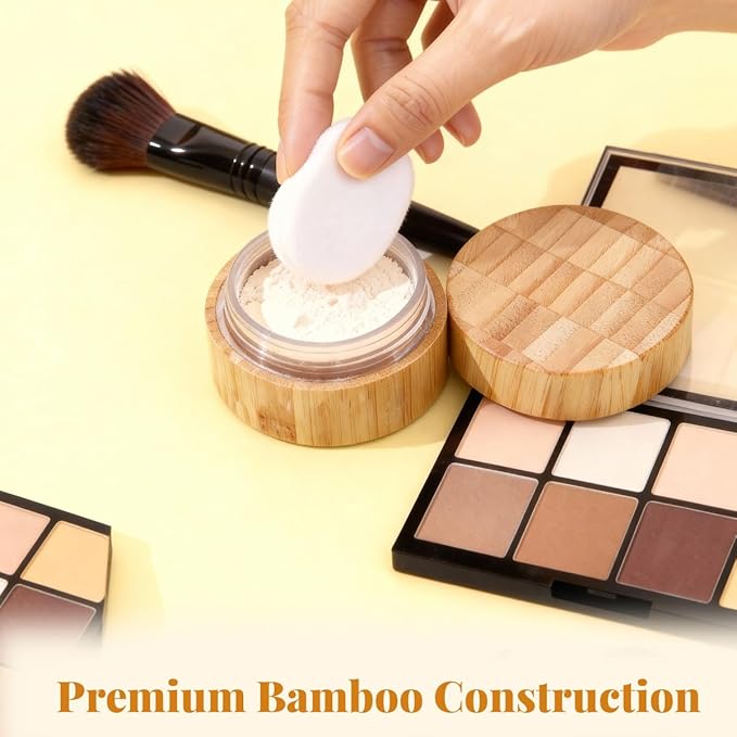 1Pk (30ml/1oz) Bamboo Empty Loose Powder Puff Case Container With Soft Sponge Puff and Sifter Lids Refillable Face and Baby Skin Care Talcum Powder Storage Holder For Travel Home Daily Use