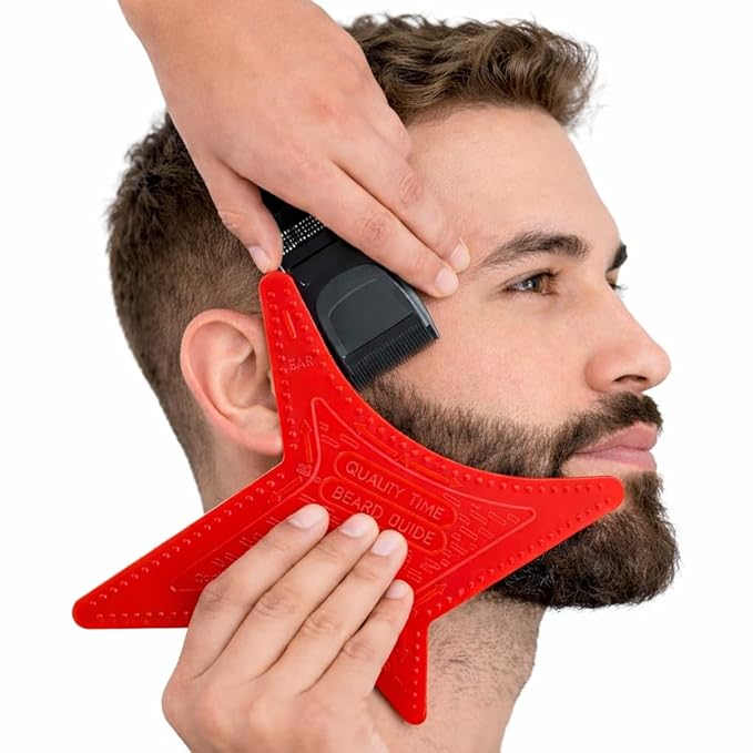 Quality Time Beard Guide Max: Multi-Style Beard Shaving Template with Built-In Anti-Slip Grip for Steady Control, Hair Anchor and Comb, DIY Grooming Styling Guard for Precise Beard Lines