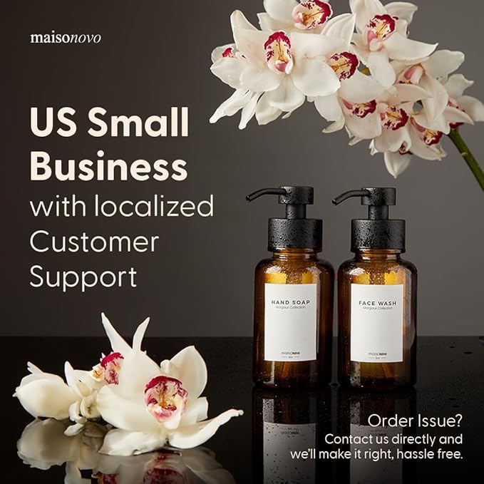 MaisoNovo Glass Foaming Soap Dispenser 14 Oz | Amber Glass Black Pumps x 2