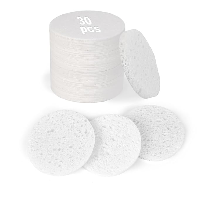 30-Count Compressed Facial Sponges,100% Natural Cellulose Cosmetic Make Up Sponges for Face Daily Facial Cleansing,Exfoliating,Makeup Removal(White)