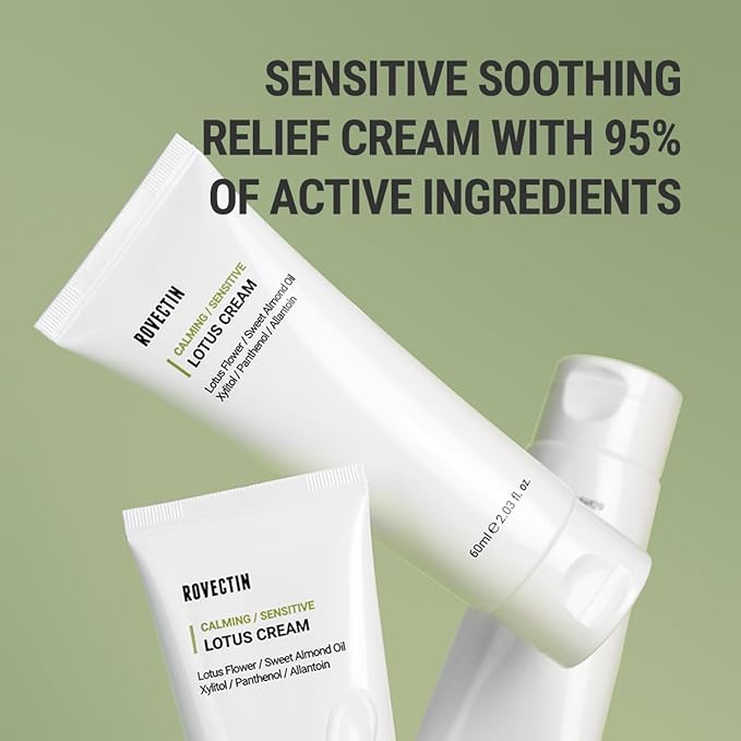 ROVECTIN Calming Lotus Water Cream (2.1 fl.oz, 60ml) Moisturizer + Aqua Cleansing Gel (5.9 fl. oz, 175ml) pH| Bundle [2 Pack]