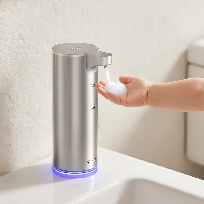 SUNLY Automatic Foam Soap Dispenser, 0.2s Fast Sensor, USB-C Rechargeable, Smudge-Resistant Stainless Steel, Touchless Liquid & Foaming Soap Dispenser for Bathroom, Kitchen, Hotel, Silver