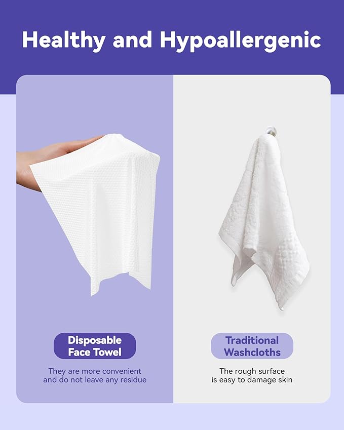 Face Towels Disposable, Face Towelette Disposable, Soft Disposable Face Towel for Makeup Remover, Thick Face Cloths for Women Cleansing, Skin Care, 7.8"×7.8", 80 Count (4 Pack)