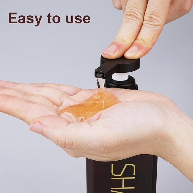 Shampoo and Conditioner Dispenser Shower Soap Bottles 3 Pack 550ml/18.6oz Refillable Shampoo Pump Bottle Dispenser Plastic Empty Body Wash Dispensers with Stylish Permanent Labels for Bathroom (Brown)