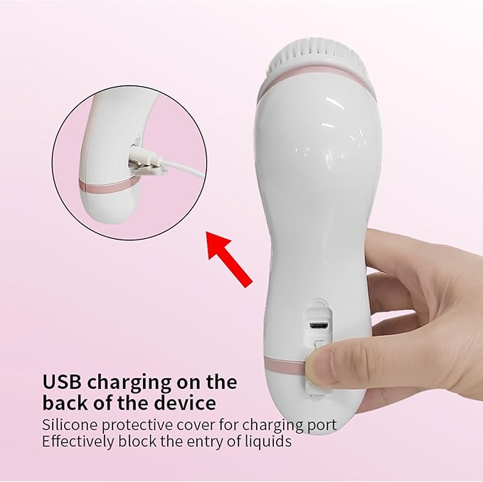 Facial Cleansing Brush, 4 in 1 Electric Face Scrubber with Travel Case and 4 Brush Heads, Waterproof Facial Cleansing Spin Brush for Gentle Exfoliation and Deep Cleaning (Pink)