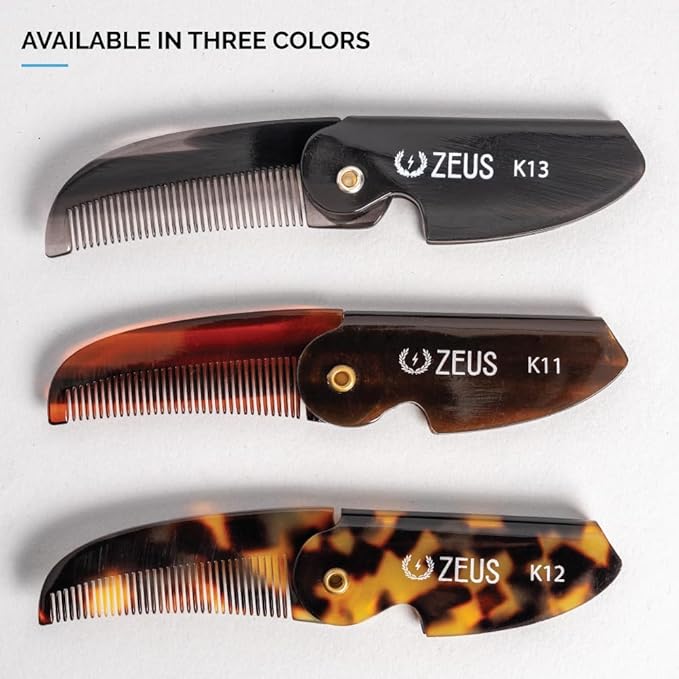 ZEUS Folding Mustache Comb for Men, Handmade Saw-Cut Pocket Comb for Men’s Beard & Moustache Grooming, Compact & Travel Friendly (Traditional) K11