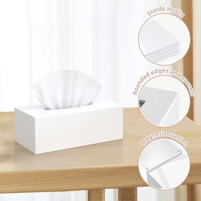 SILUT Tissue Box Cover Rectangle, Tissue Box Holder Decorative, Acrylic Tissue Box Cover, Tissue Holder for Bathroom, Home, Restaurant, Kitchen - Matte White