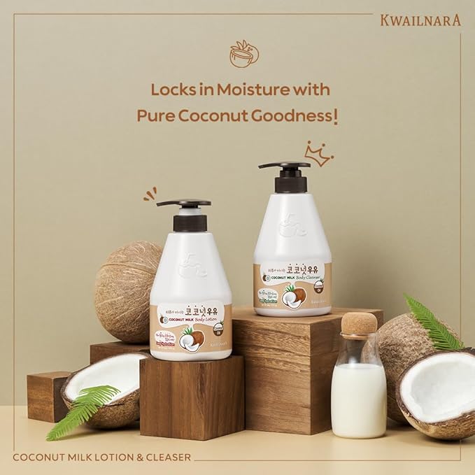 KWAILNARA Coconut Milk Body Lotion (19.75 Fl Oz) – Korean Body Lotion for Deep Hydration & Silky Smooth Skin | Coconut Extract, Royal Jelly & Milk Protein for Elasticity | Paraben-Free & Non-Greasy