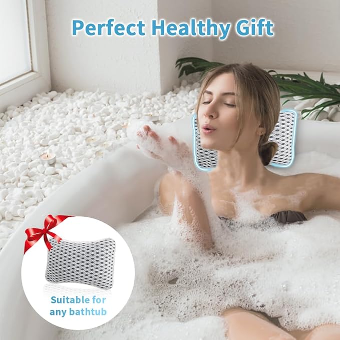 Luxury Bath Pillows for Tub, Slip Resistant Waterproof Bath Pillows for Tub Neck and Back Support with 2 Strong Suction Cups, Relaxing Spa Essentials
