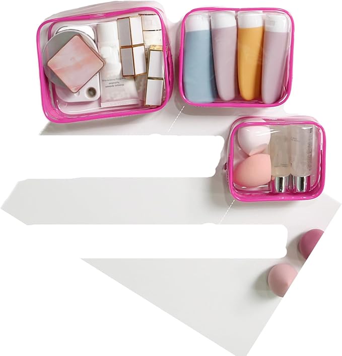 Buminee Clear Travel Bags for Toiletries, Makeup Bags, Toiletry Bag, 3 Pack Multipurpose Transparent TSA Cosmetic Bag Clear Pouch For Traveling-Plum