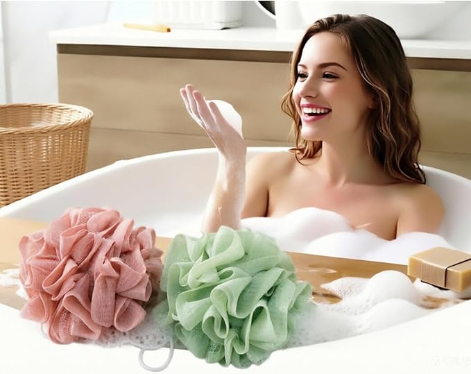 Washcloth Loofah Combo 2-in-1 Loufee Wash Cloth that Holds Bar Soap-Exfoliation Mesh Shower Ball for Body Wash&Smooth Skin+Free Loofah Dish Towel