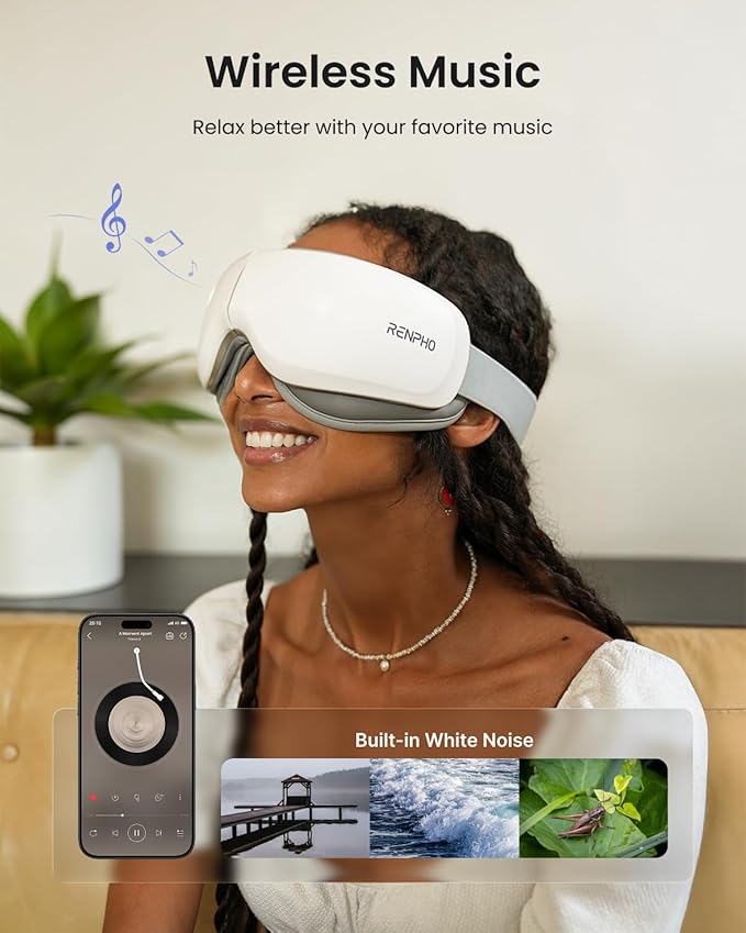 RENPHO Ultra-Quiet Eye Massager with Heat, Lightweight Eye Mask for Migraines, FSA Eligible HSA Face Massager for Dry Eyes Relax Reduce Strain Improve Sleep Eyeris Zen, Mothers Day Birthday Gifts