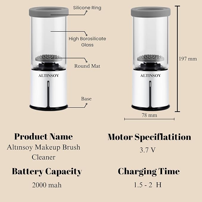 ALTINSOY Makeup Brush Cleaner Machine - Electric Cosmetic Brushes Cleanser - Automatic Cleaning Tool - Fast Wireless Makeup Brush Washing - Gifts For Women - Makeup Brush Holder - Sponge Cleaners