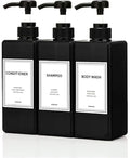 Modern Shampoo and Conditioner Dispenser (21 oz, Pack of 3) Refillable Pump Bottle Set Empty Shower Plastic Bottles with Pump for Bathroom Body Wash Soap and Shower