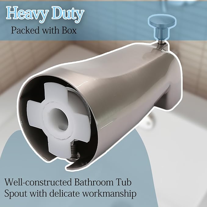 Luomorgo 1 Pc Bath Tub Spout with Diverter, Brushed Nickel Tub Spout Universal Fits 1/2" Copper Water Pipe, Bathroom Shower Bathtub Faucet Spout with Hex Wrench, Thread Tape