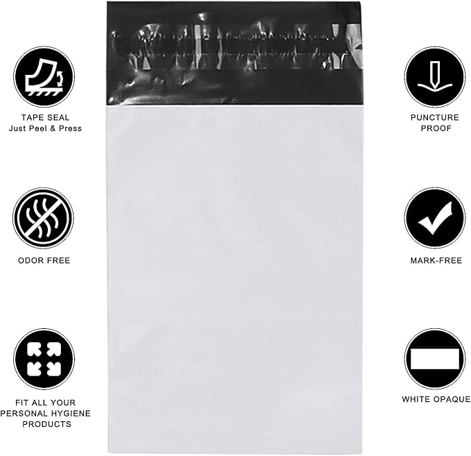 Feminine Personal Disposal Bags,5 * 8 inches Tampon Pack of 100 White Opaque Seal Discreet Disposal Bags for Tampons,Sanitary Pads,Sanitary Liners(with Black Storage Bag)