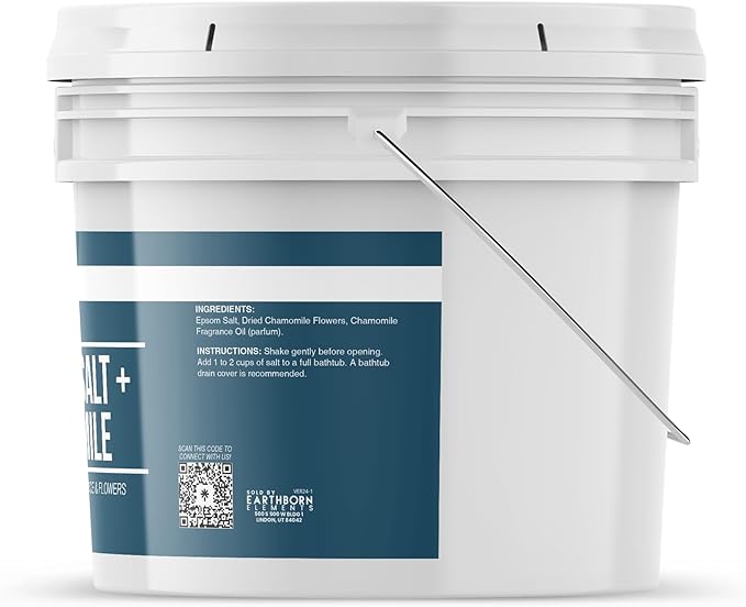 Earthborn Elements Chamomile Epsom Salt 8 lb, One Gallon Bucket, Pure & Undiluted, Soaking Salt with Fragrance & Real Dried Flowers