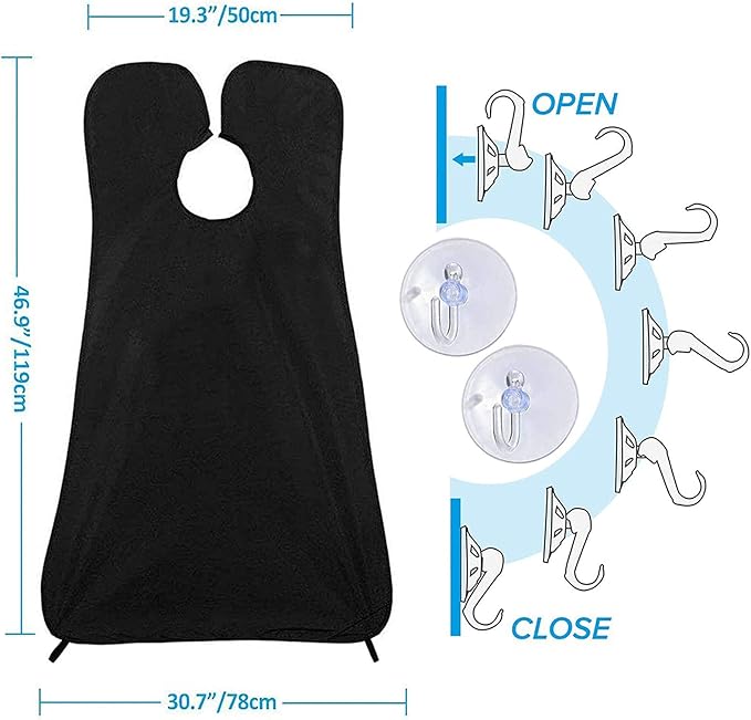 Beard Trimming Catcher Beard Bib Birthday Gifts For Men For Men With 2 Suction Cups Waterproof Non-Stick For Shaving And Trimming Grooming Accessories(Black)