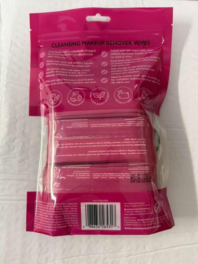 LIVAURA Retinol Individually Wrapped Makeup Remover Wipes, travel essentials for Travel & On the Go, women facial cleansing wipes, remove makeup mascara, with micellar water, 30 single face wipes